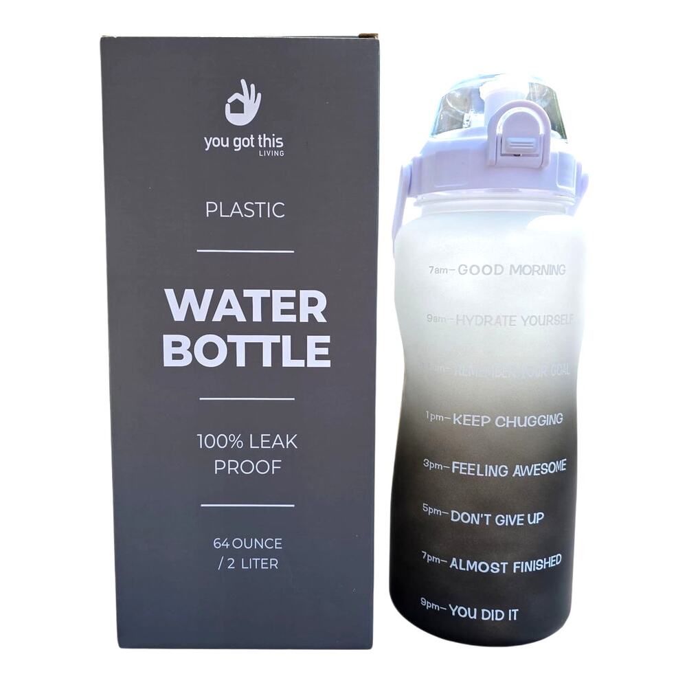 64oz Motivational Water Bottle w/ Time Marker Gym Sports Hydration BPA-Free YGT